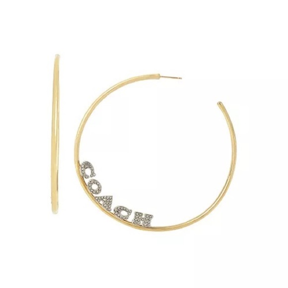 Coach Jewelry - NWT Coach massive huge gold tone Signature Logo Hoop Earrings with rhinestones
